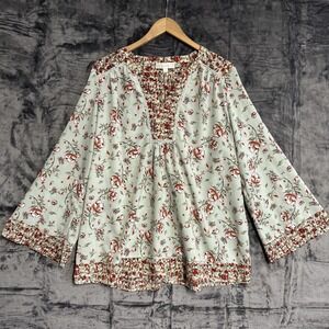 Suzanne Betro Weekend Women's 1X Ditzy Floral Tunic Top Bell Sleeve Cottagecore